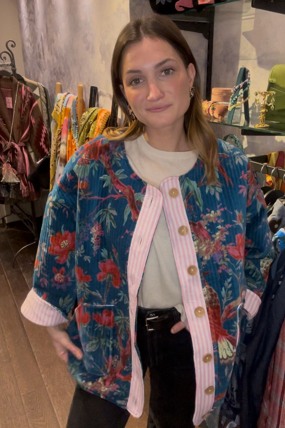 Turquoise Garden Quilted Velvet Jacket