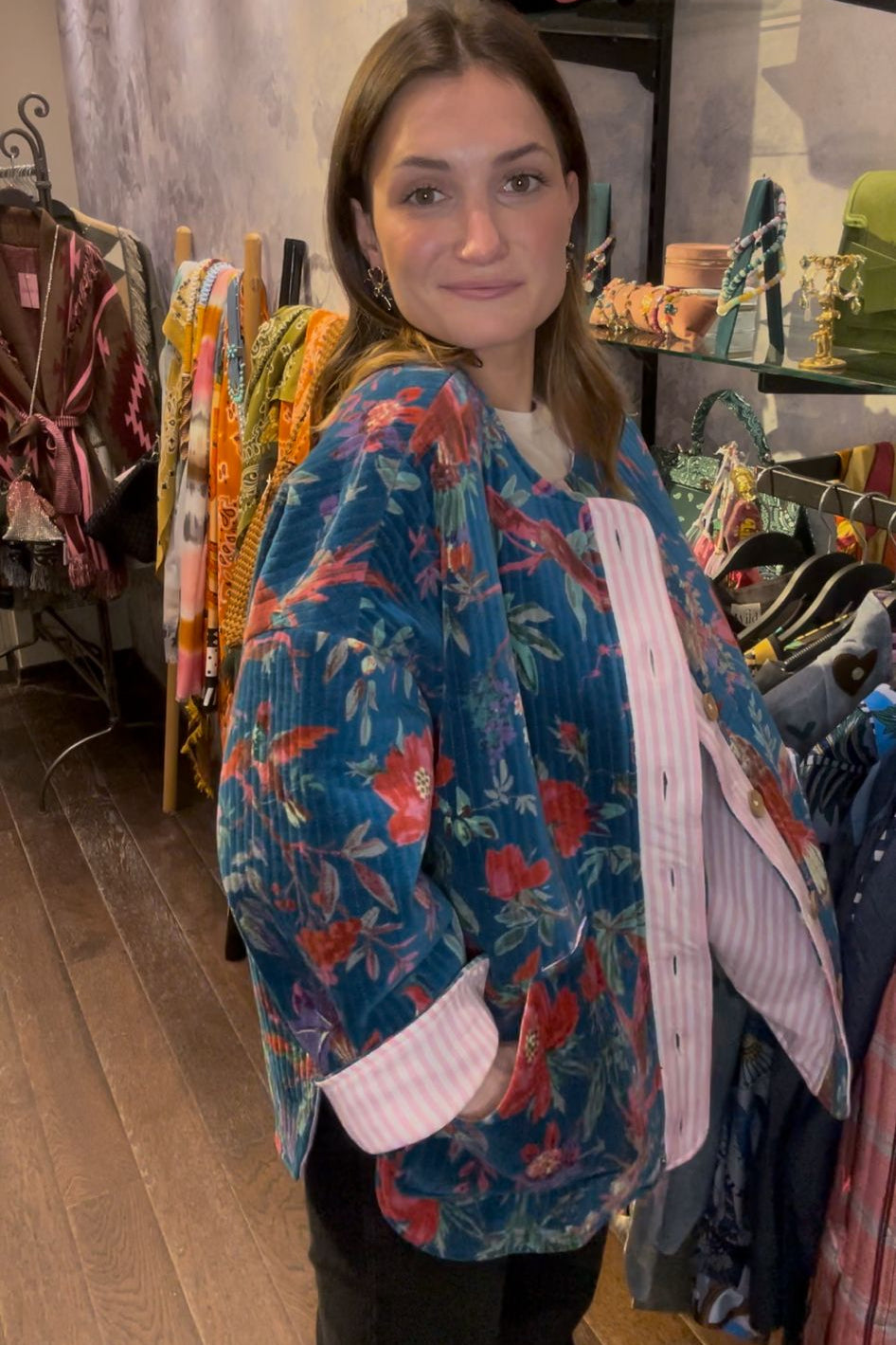 Turquoise Garden Quilted Velvet Jacket