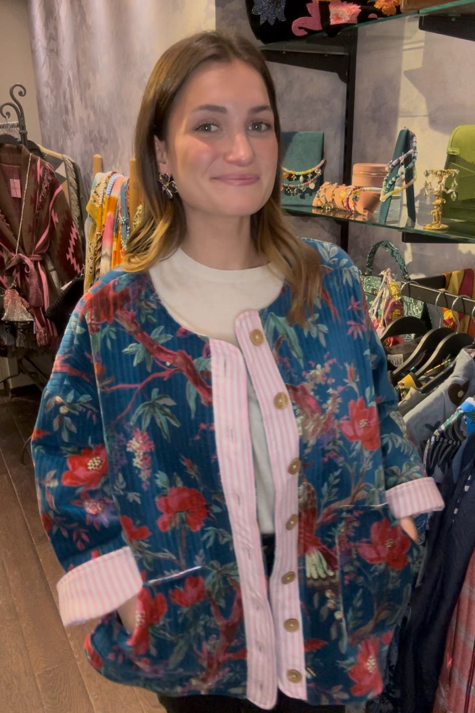 Turquoise Garden Quilted Velvet Jacket