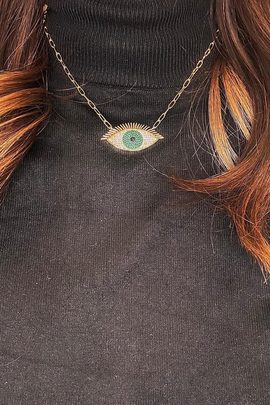 Colorful Green evil eye necklace