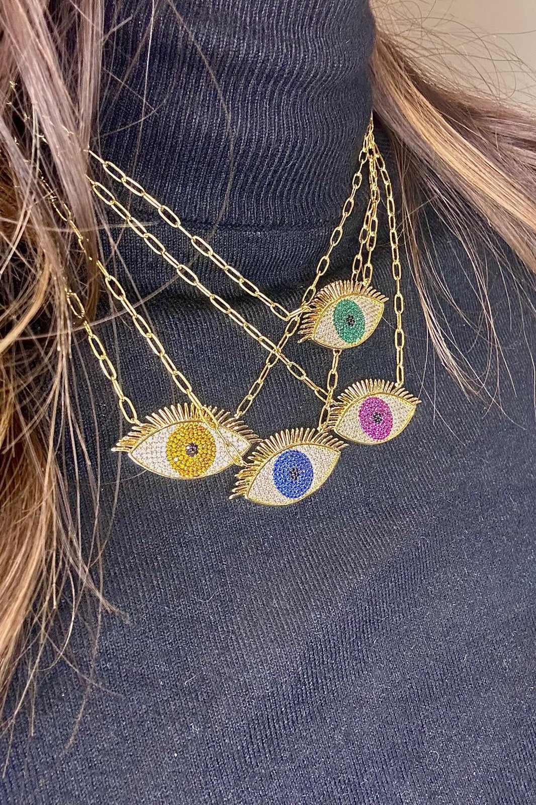 Colorful Green evil eye necklace