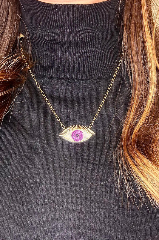 Colorful Pink evil eye necklace