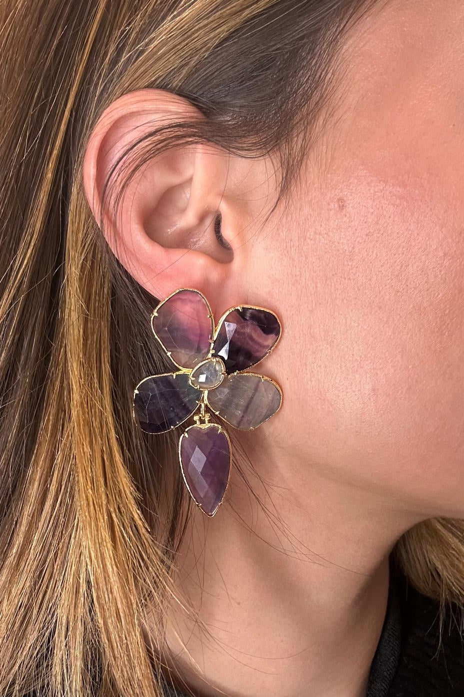 Fluorite Flower Drop Earrings