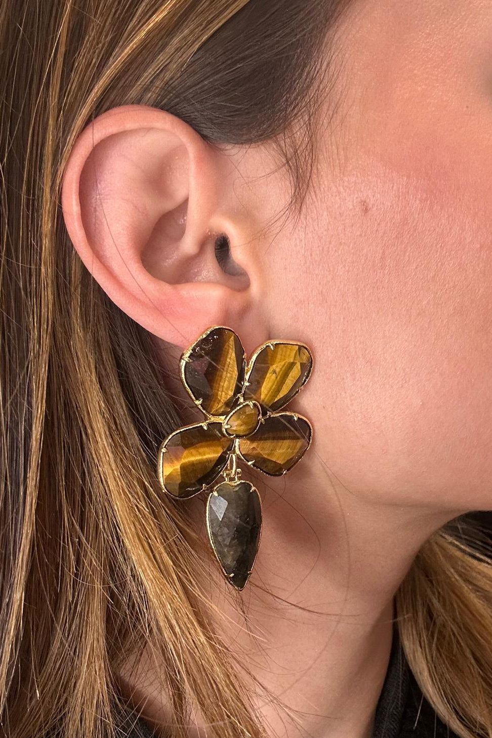 Tiger’s Eye Flower Drop Earrings
