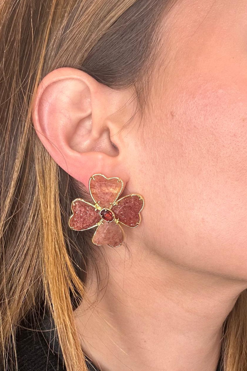 Strawberry Quartz Clover Earrings