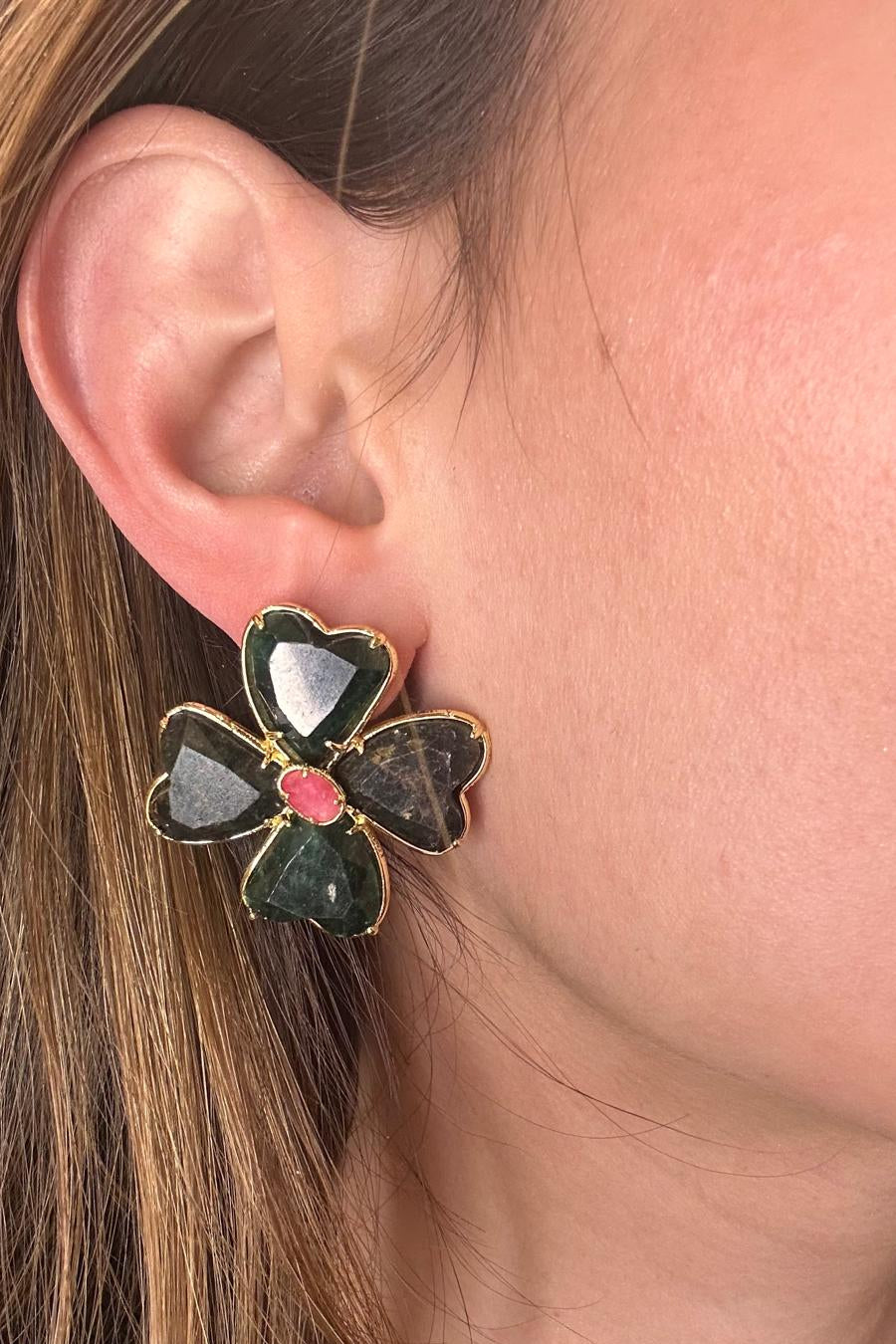 Ruby Zoisite Clover Earrings
