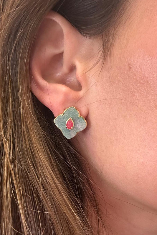 Carnelian & Green Jade Earrings