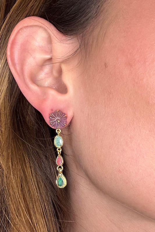 Multi-gemstone drop earrings