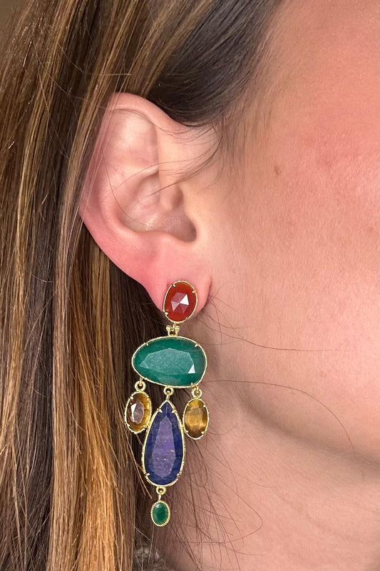 Multi-gemstones Drop Earrings