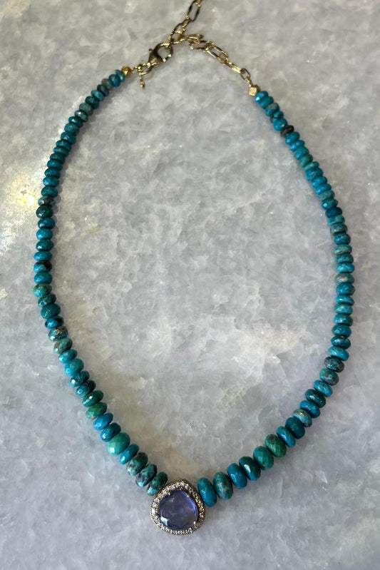 Arizona turquoise and iolite necklace - 43 cm
