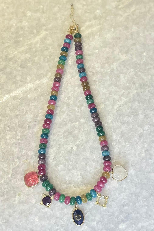Tourmaline Necklace with Charms - 41 cm