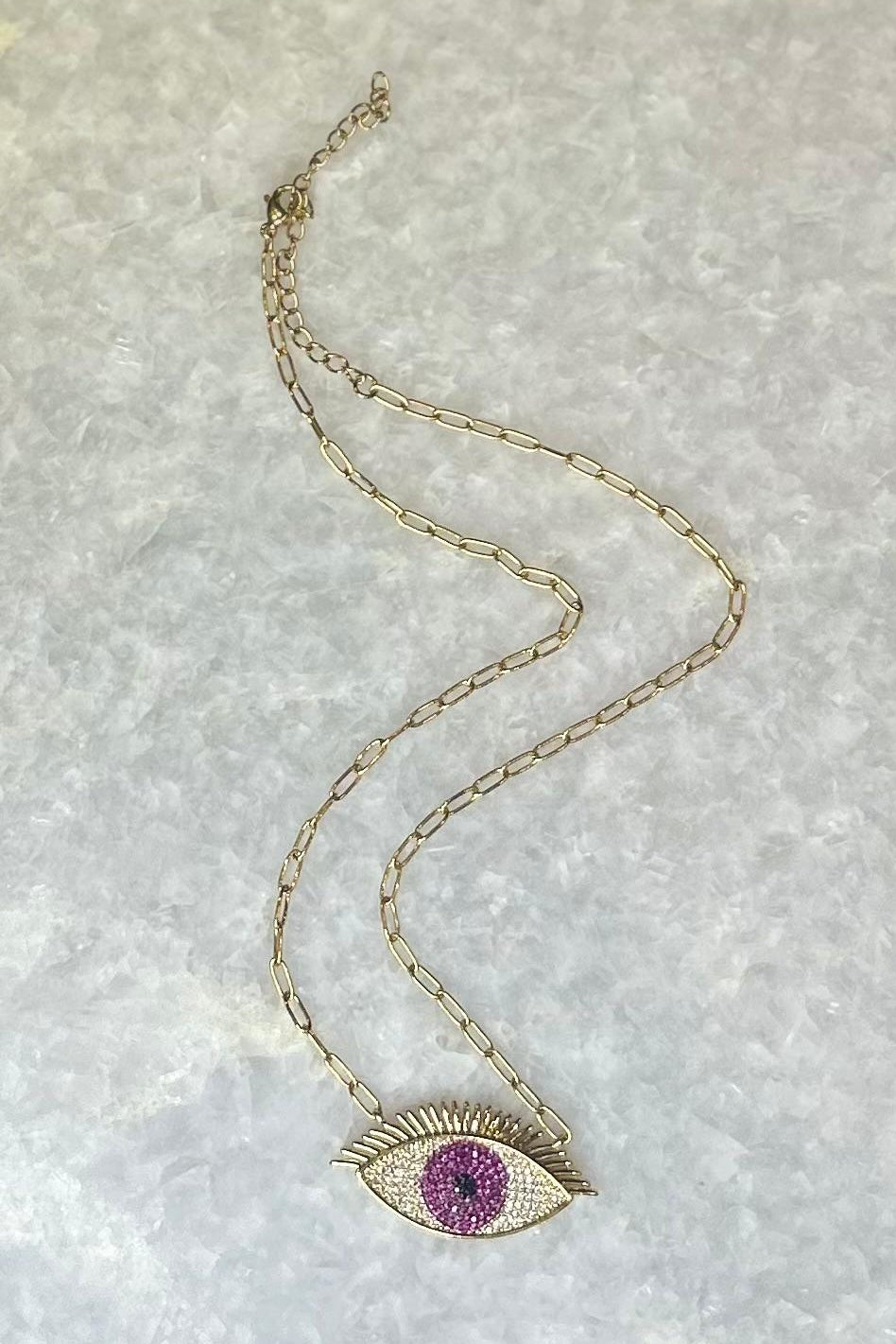 Colorful Pink evil eye necklace