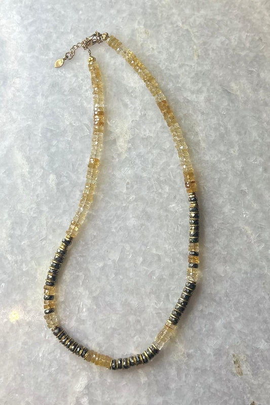 All citrine and pyrite necklace - 43 cm