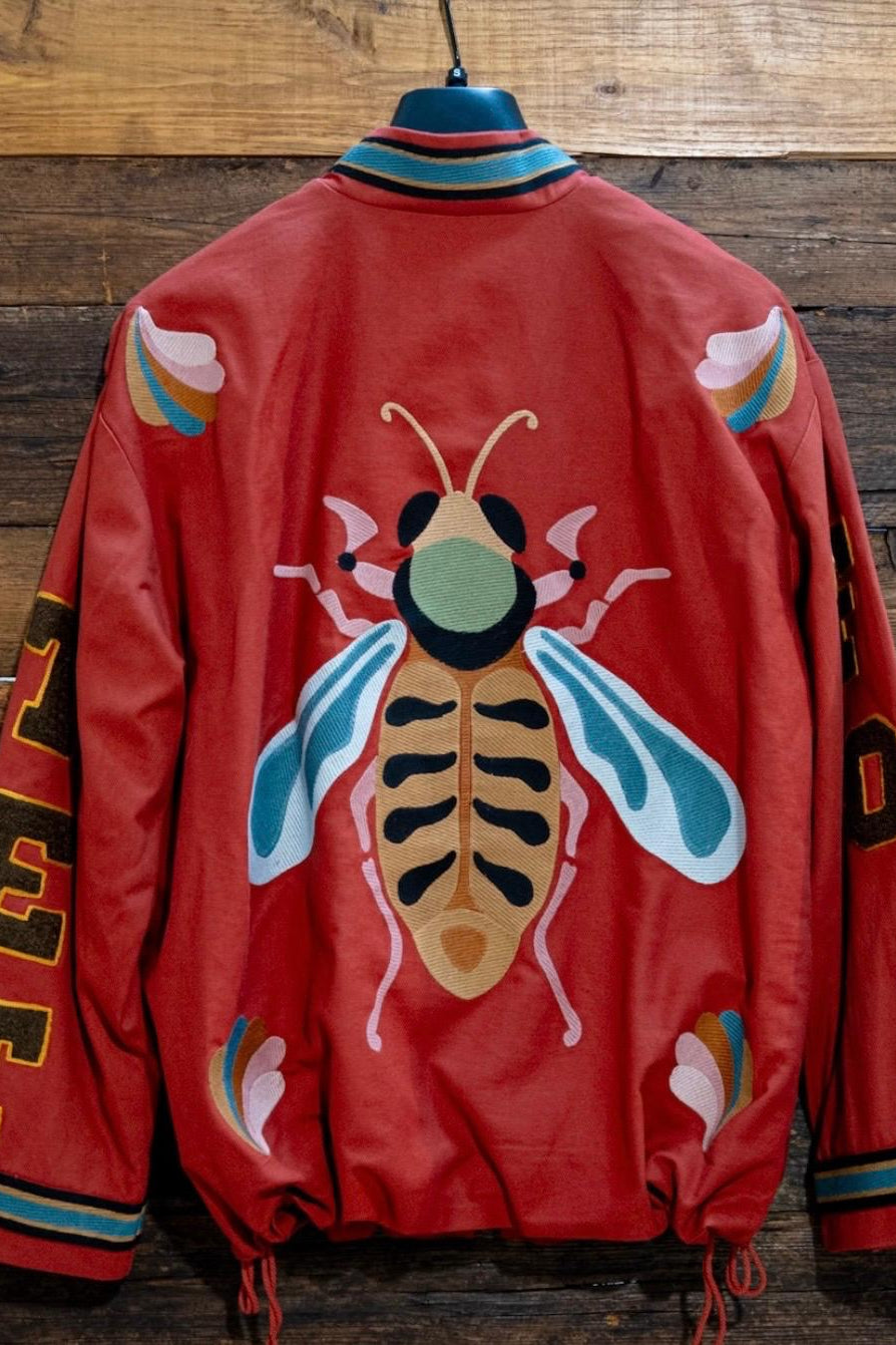 FRONT STREET 8 - Embroidered Bomber Jacket - Red