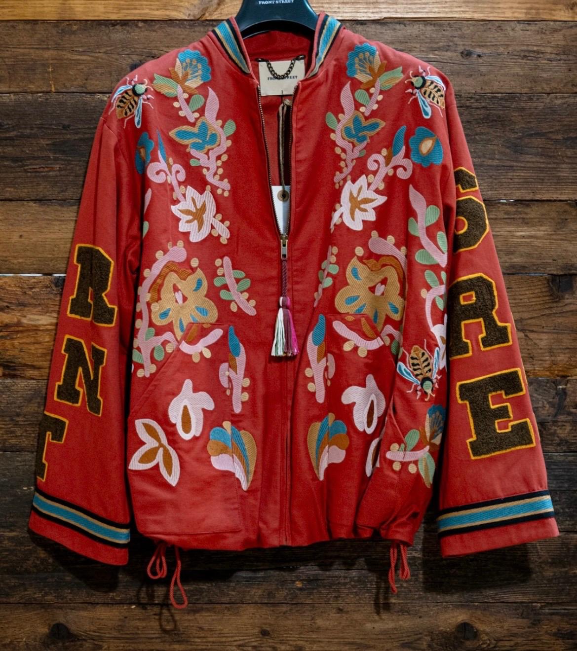 FRONT STREET 8 - Embroidered Bomber Jacket - Red