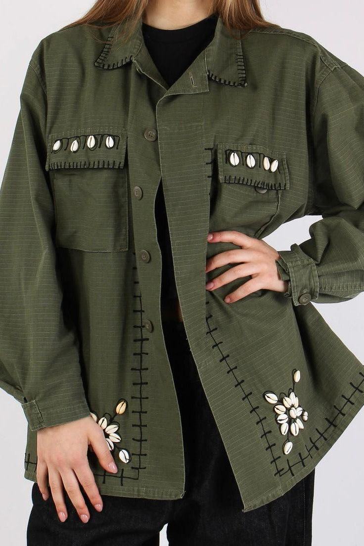FRONT STREET 8 - Khaki Embroidered Shell Jacket