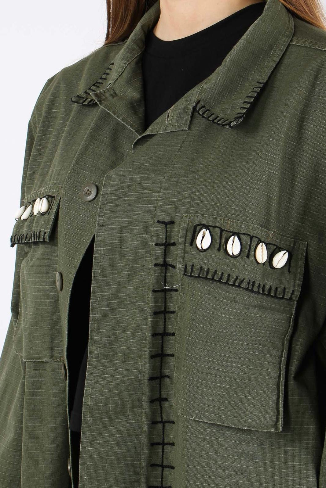 FRONT STREET 8 - Khaki Embroidered Shell Jacket