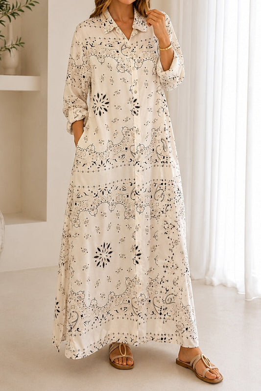 Long Bandana Print Dress - White