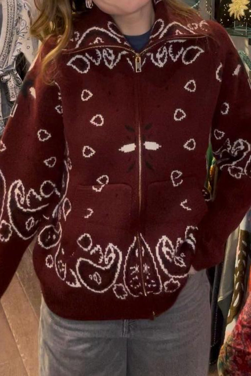 SHADES SELECTION -  Burgundy Bandana Zip Jacket