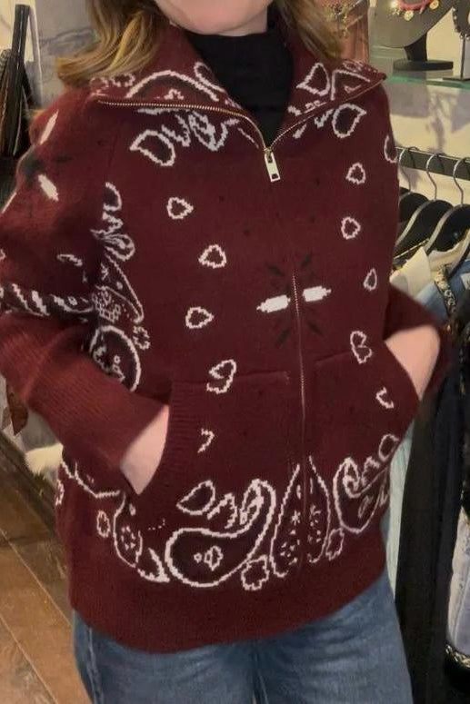 SHADES SELECTION -  Burgundy Bandana Zip Jacket