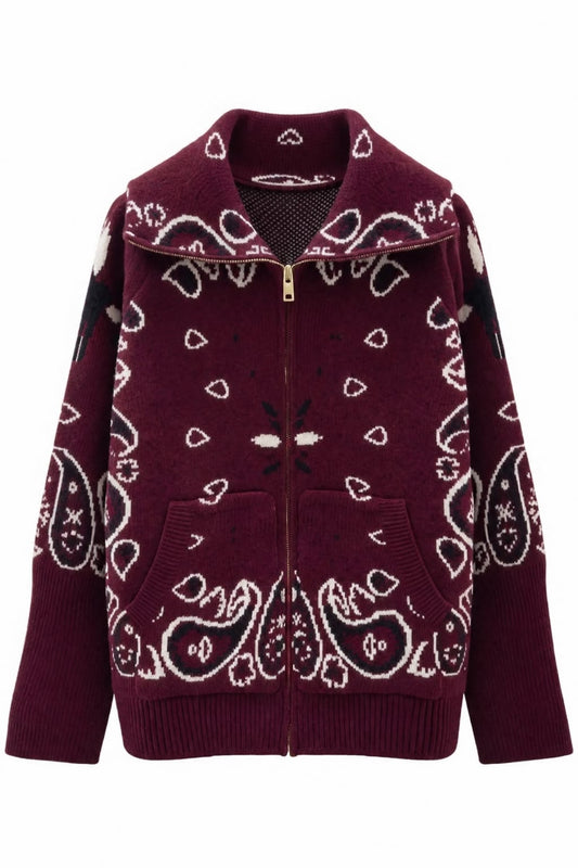 SHADES SELECTION -  Burgundy Bandana Zip Jacket