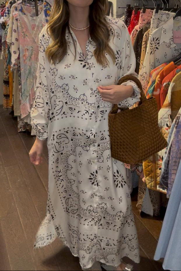 Long Bandana Print Dress - White