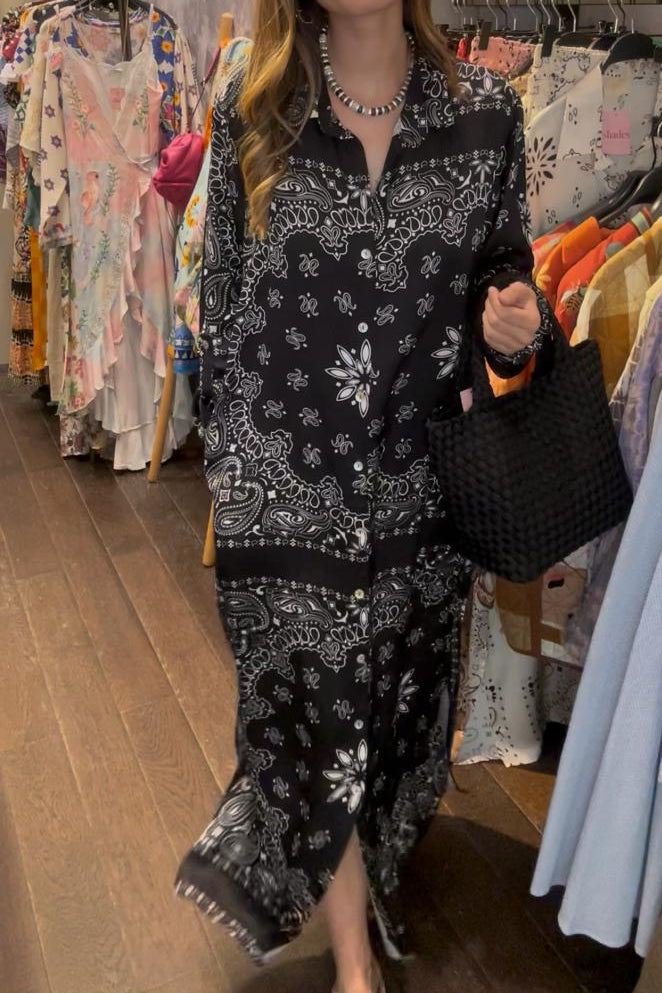 Long Bandana Print Dress - Black
