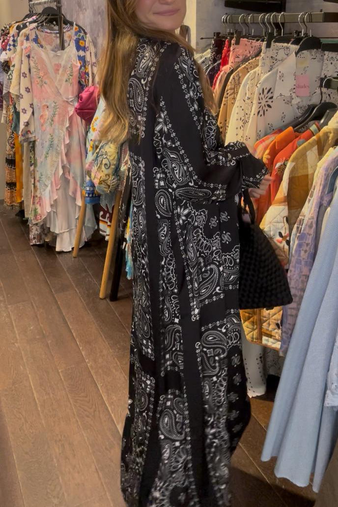 Long Bandana Print Dress - Black
