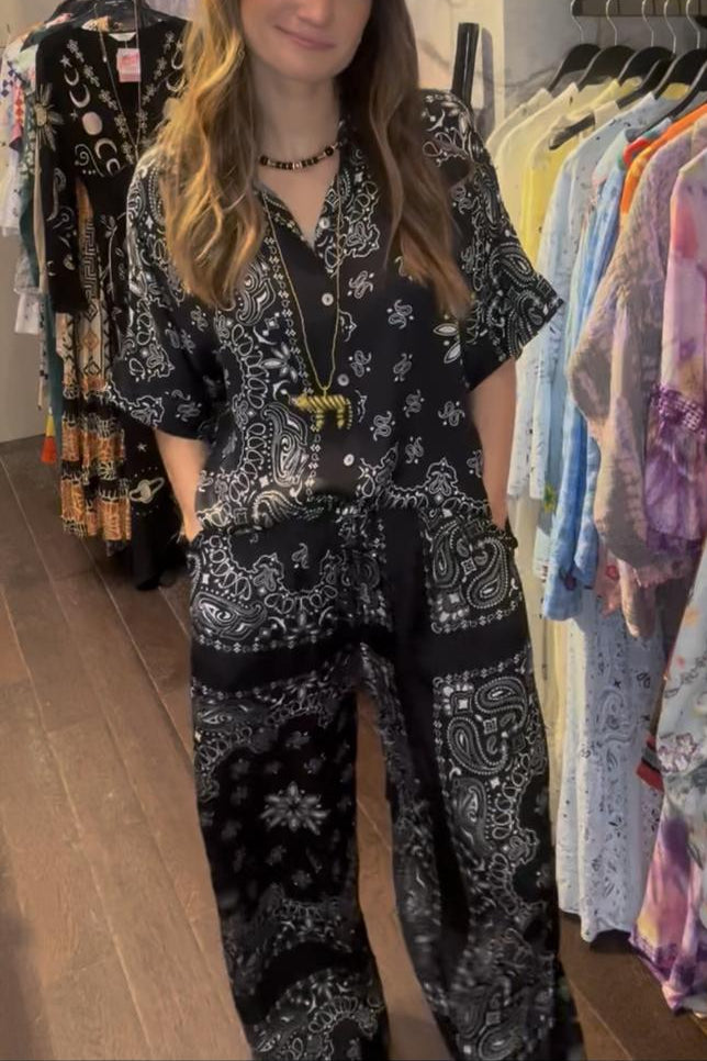 Black Bandana Shirt & Pants Set