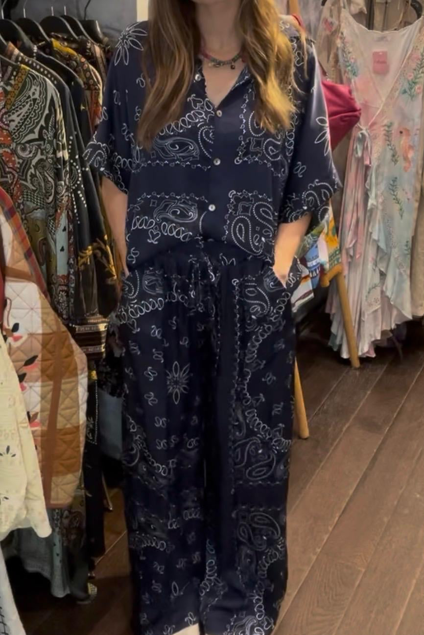 Navy Blue Bandana Shirt & Pants Set