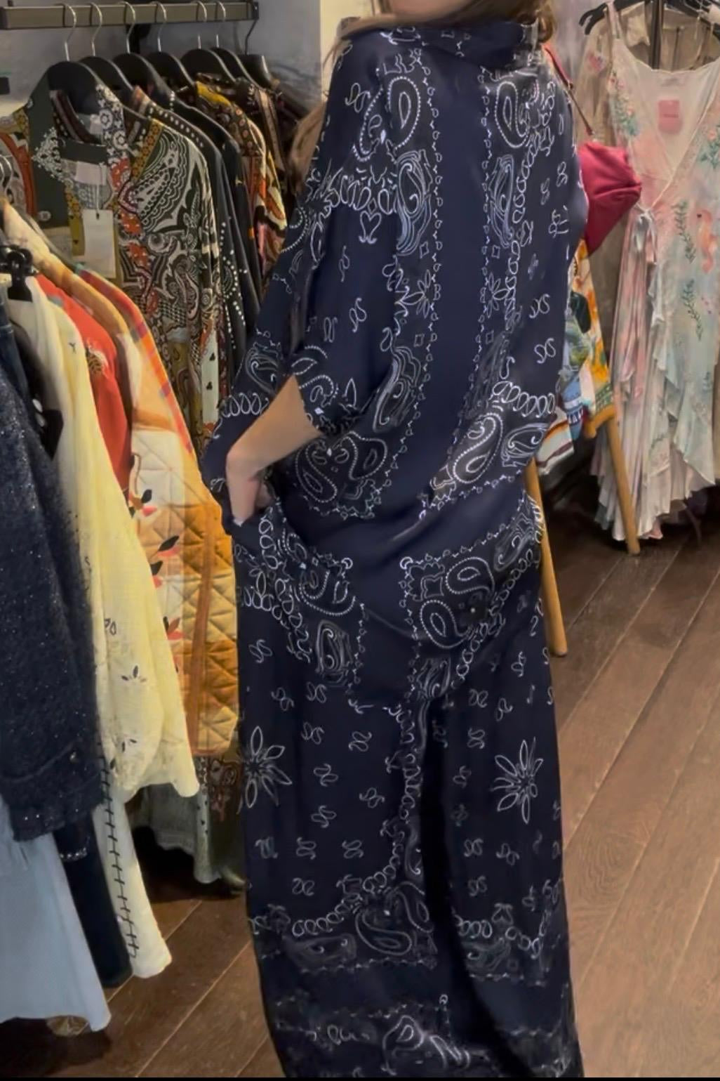 Navy Blue Bandana Shirt & Pants Set