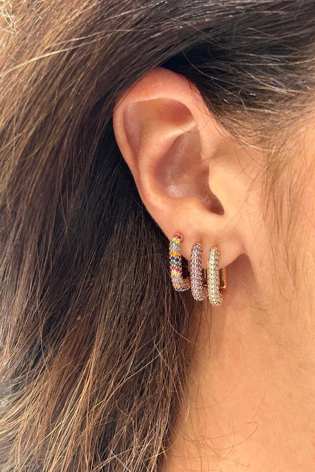 SHADESGENEVA - Rose Gold Hoop earring - Multicolor zircons