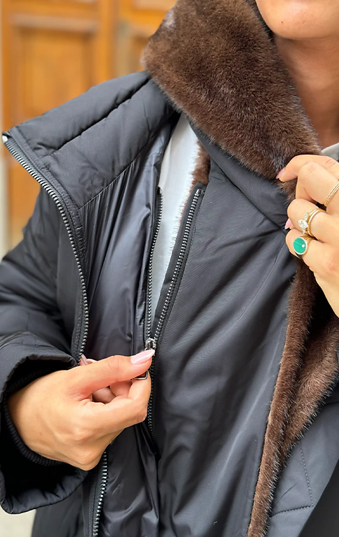 Black parka with removable Brown Fur