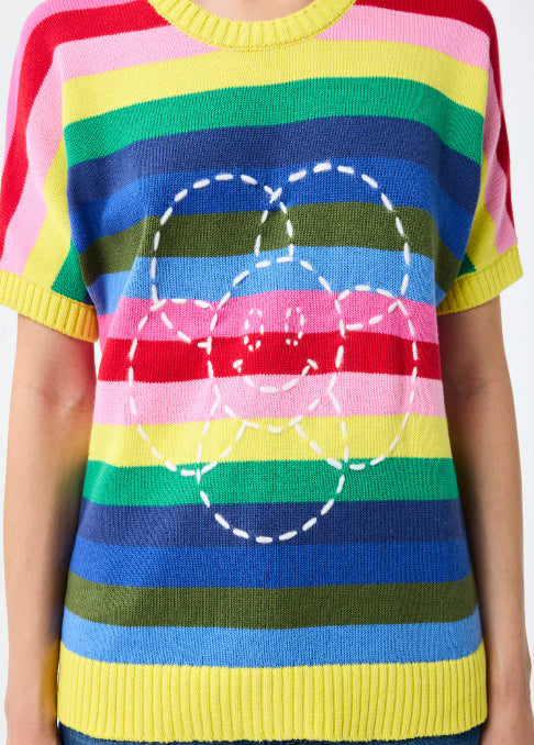 Short-sleeved colorful knit sweater